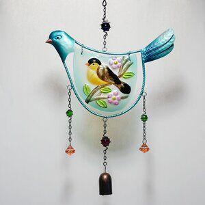 NEW Vibrant Glass & Metal Bird Wind Chime – 12"x20"